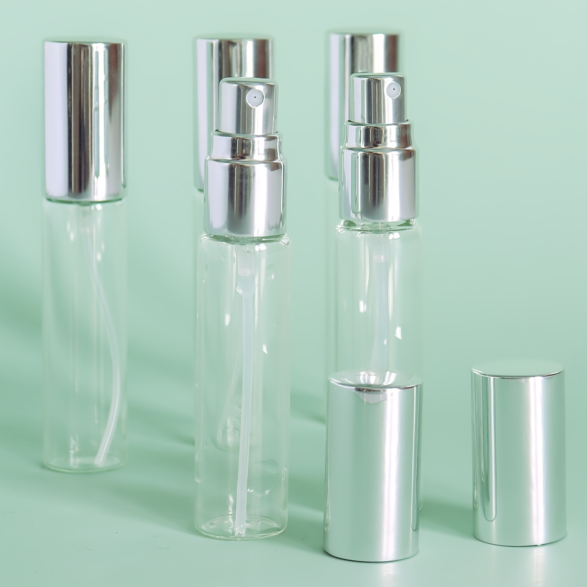 

5pcs 10ml Empty Transparent Glass Perfume Spray Bottle With Electrolytic Aluminum Nozzle Portable Toner Bottle Travel And Sub-packaging Container