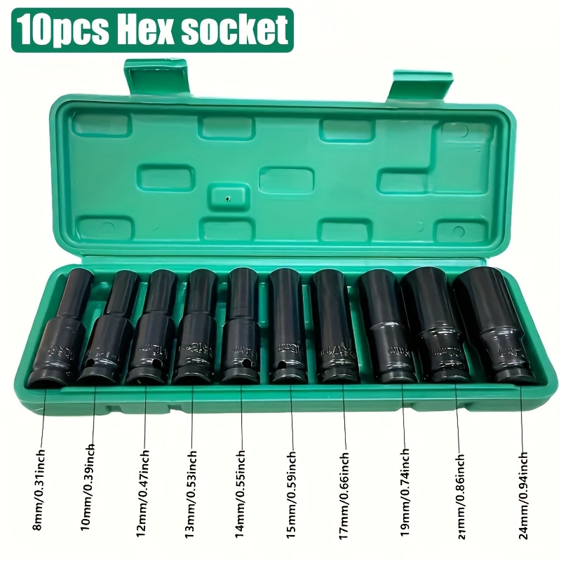 TEMU 10pcs Carbon /2in Impact Wrench Adapter Hand Tool Socket Set For Auto Repair 8-24mm Electric Sleeve Tool