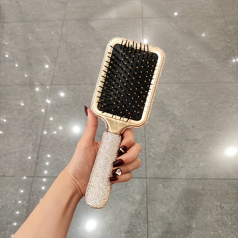 

Luxury Sparkling Rhinestone Paddle Brush With Nylon , Massage Airbag Comb For Normal Hair, Premium Finishing Hairbrush With Abs Handle