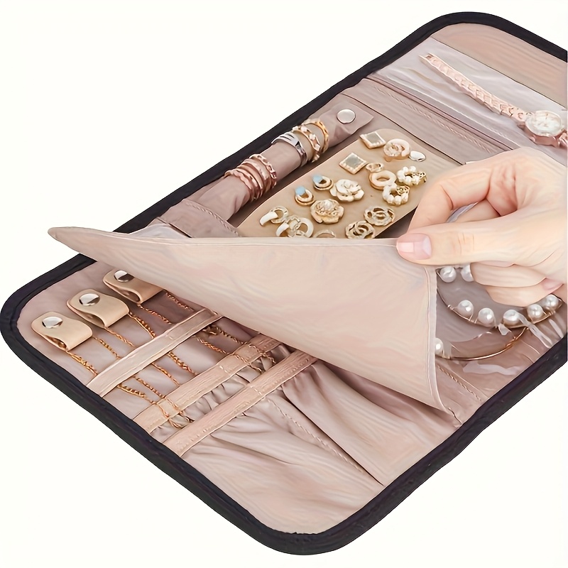 portable jewelry roll organizer   gift for   holds necklaces rings earrings bracelets quilted design with snap closure compact elegant for on the go perfect christmas gift for her   storage stylish Product details 2