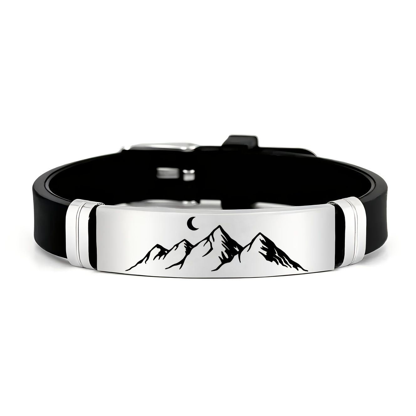 TEMU "moon And Mountains" Minimalist Style Additions, High-end Light Luxury 202 202 Stainless Steel Silicone Wristbands, Perfect For Gifting To On