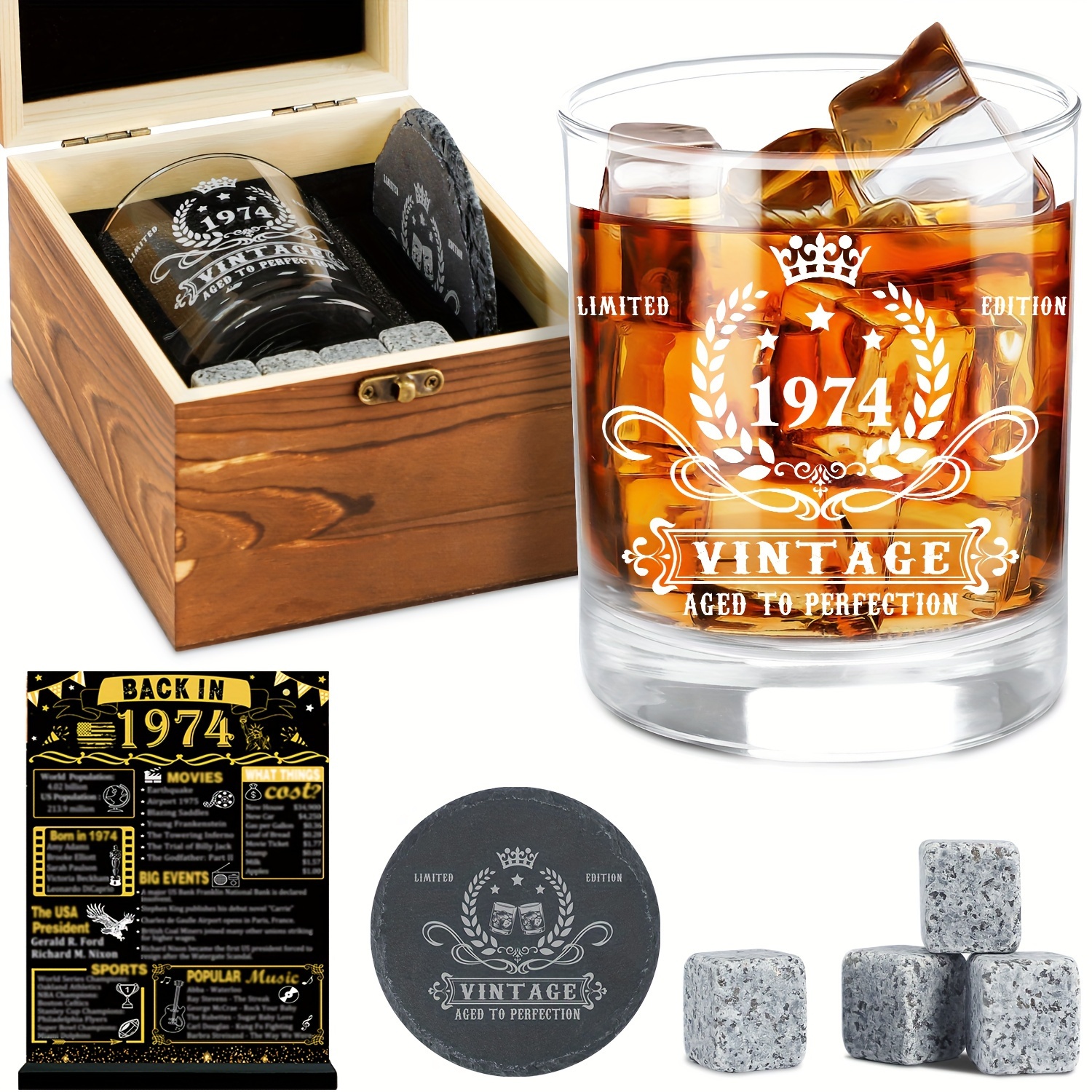 50th Birthday Gifts Men Vintage Whiskey Glass Set 1974 - Temu