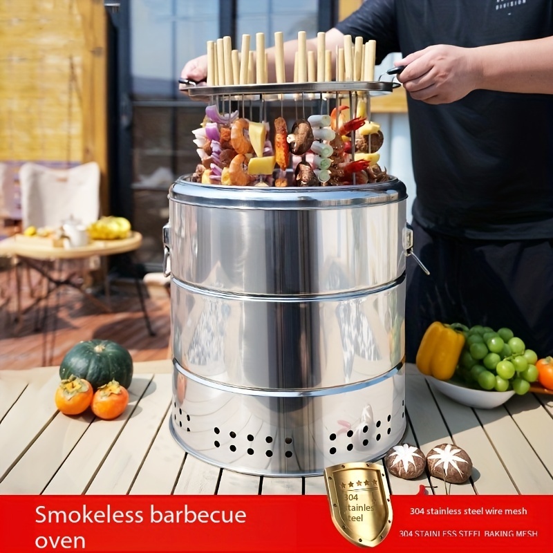 stainless steel combination grill   portable charcoal barbecue grill and indoor   outdoor bbq rack with multifunctional design details 0