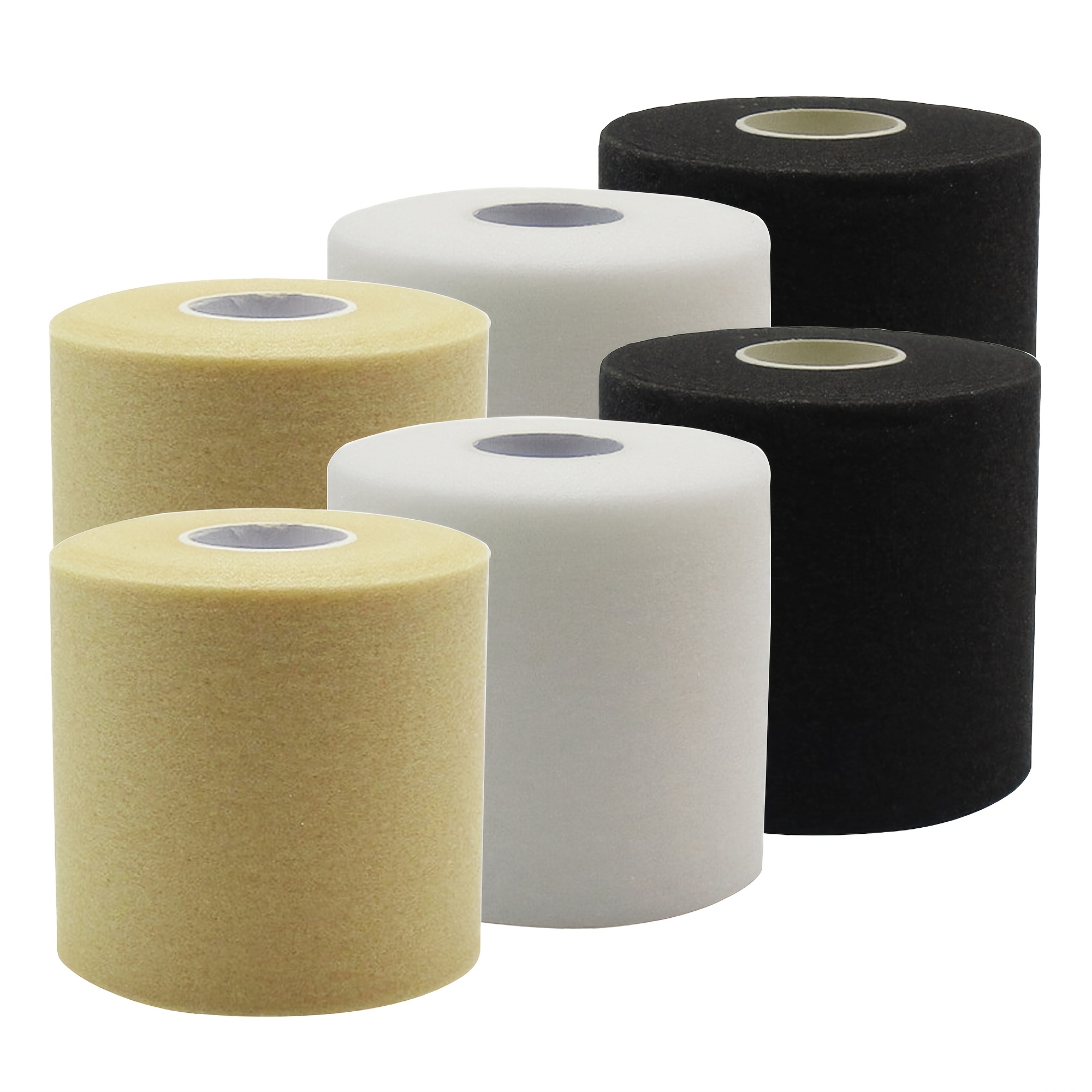 Image of 6 Pack Of Pre-wrap Athletic Tape In Colors For Hair And Soccer, Sports Pre-wrap Tape, Foam Underwrap Tape In 2 White And 2 Black