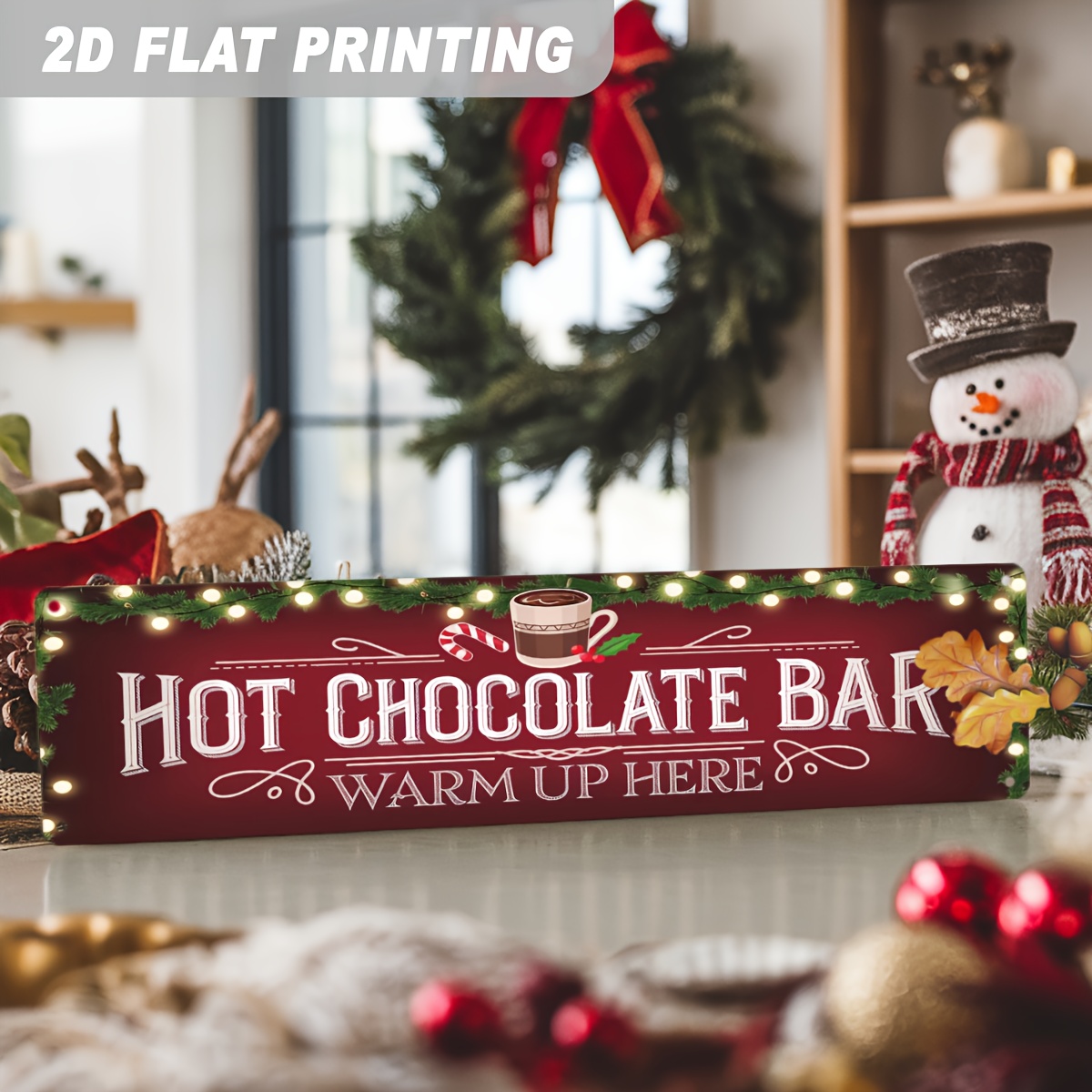 TEMU 2d Flat, 1pc Vintage Hot Chocolate Bar Metal Wall Sign - Large 3.94x15.75 Inch Retro Kitchen Decor With "hot Chocolate Bar Warm " Lettering -
