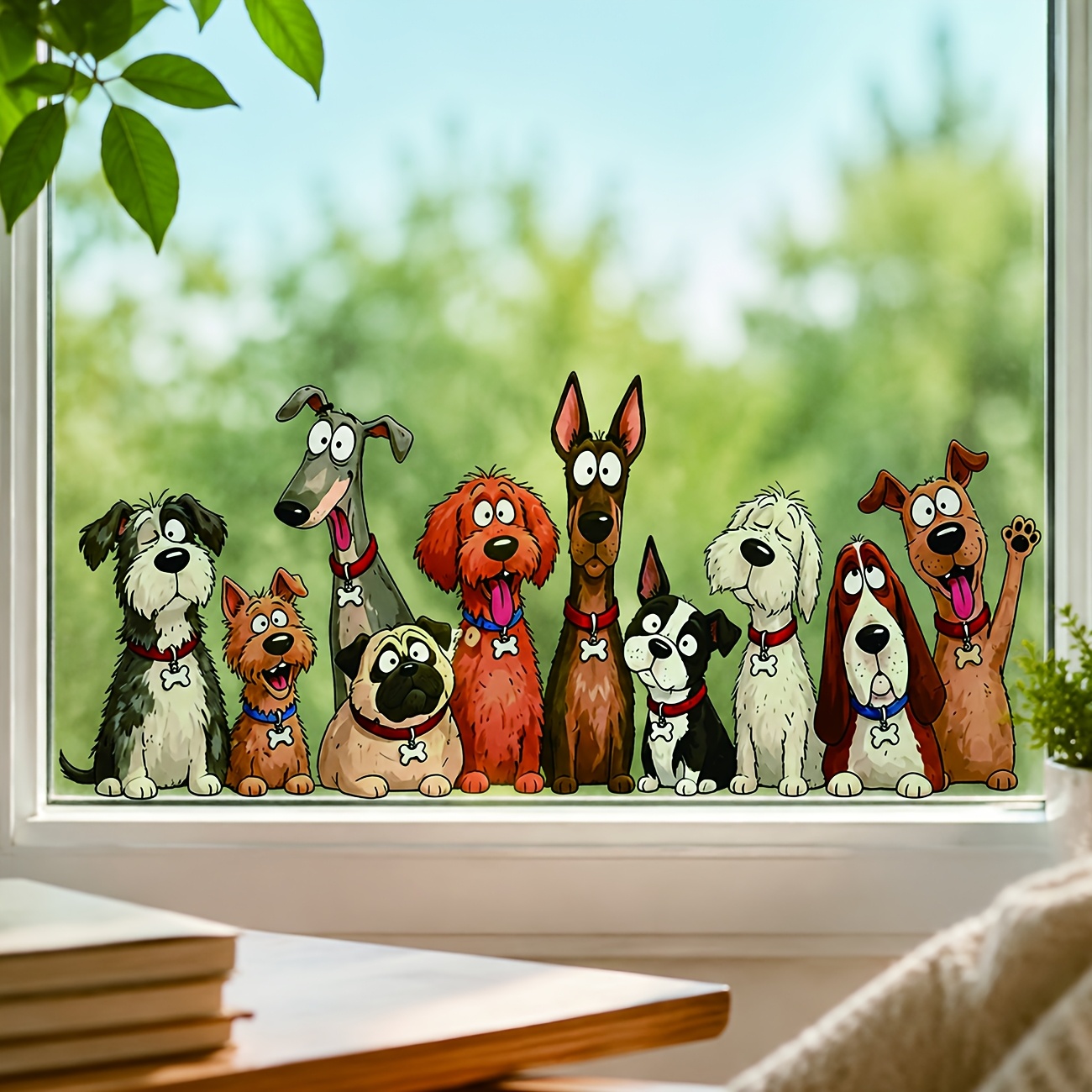 TEMU 1pc Cute Cartoon Dog Window Cling, Removable Static Cling Glass Sticker, Adhesive-free Pvc Static Cling With Cute Animal Elements, Home Door And