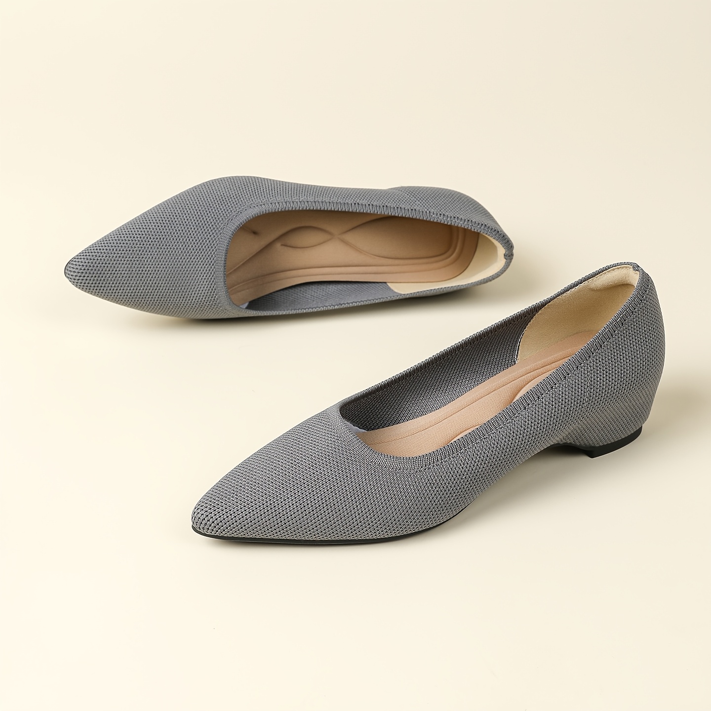 TEMU Light Luxury Knitted Pointed-toe Low-heeled Women's Shoes: Made From Delicate Knitted Fabric With A High-quality Feel, The Pointed Design The