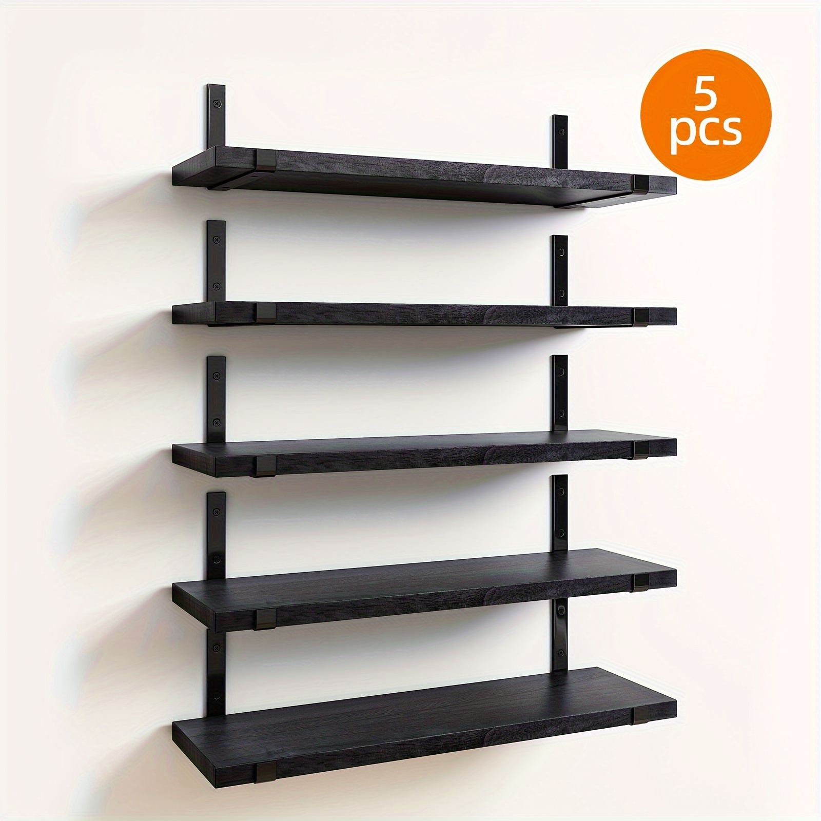 

5 Pcs Black Floating Shelves, Width 4.7 Inches Wall Shelves, Rustic Wood Wall Storage Shelves, For Bedroom, Living Room, Kitchen, Bathroom, Home Decor, Laundry Room, Office And Plants, 15.8*4.7 In