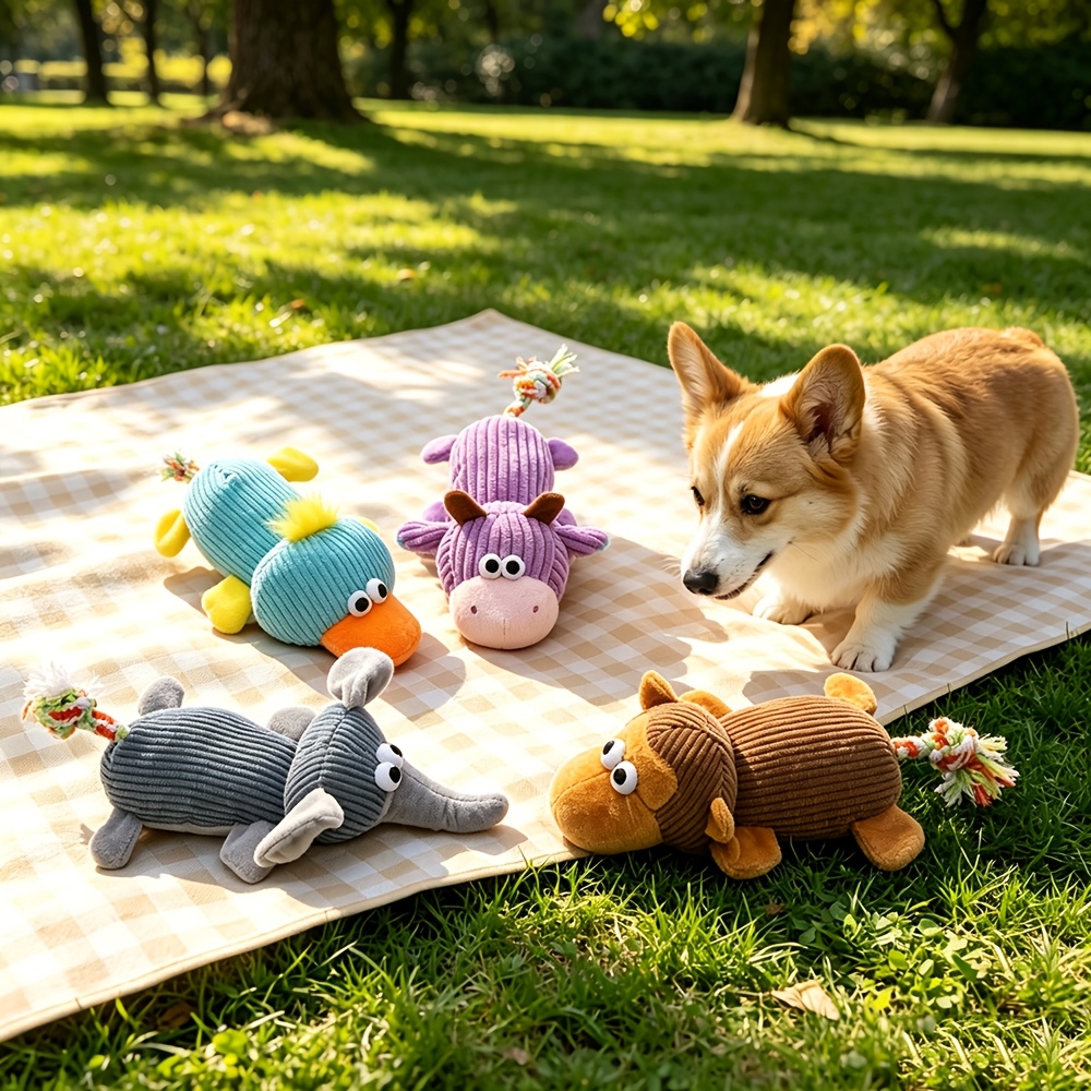 4 styles   elephant   little cow shaped with 2     outdoor interactive dog   plush toy soft corduroy fabric safe and chew resistant pet birthday party holiday gathering   without battery Product details 0
