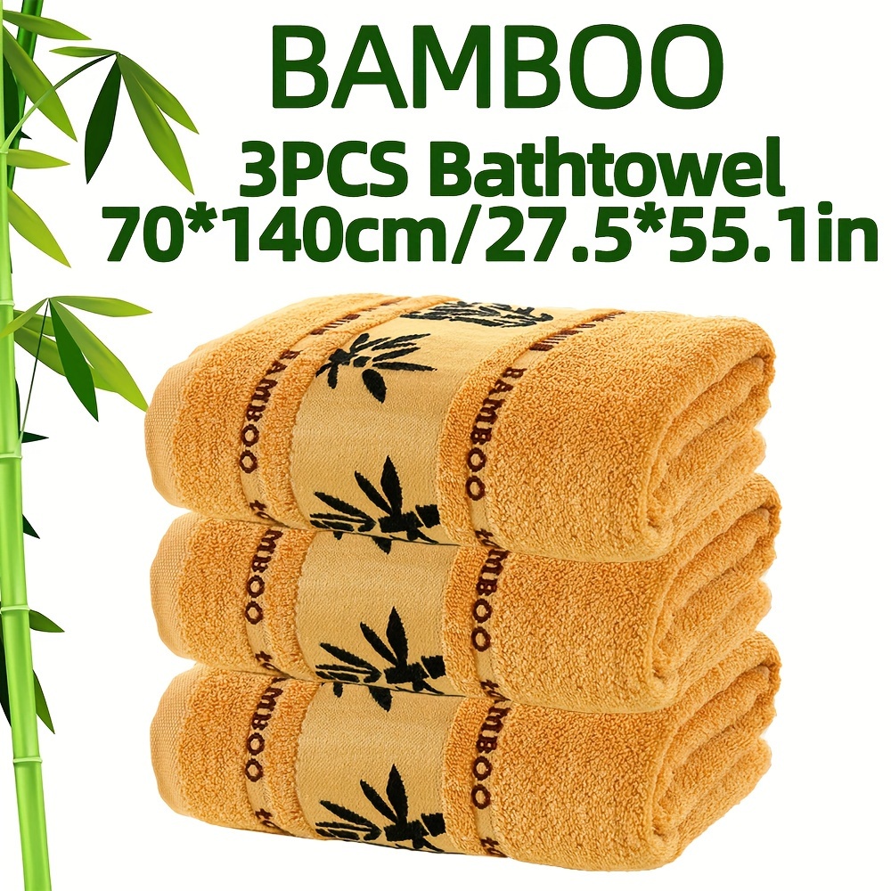 Ensemble de Serviettes de Bain en Fibre de Bambou 3pcs / Set de Serviettes Brodées en Bambou 3pcs, Absorbantes & Séchage Rapide, Super Douces et Légères Couleur Beige, pour Salle de Bain Maison, Fournitures Idéales 70*140cm/27.5*55.1in