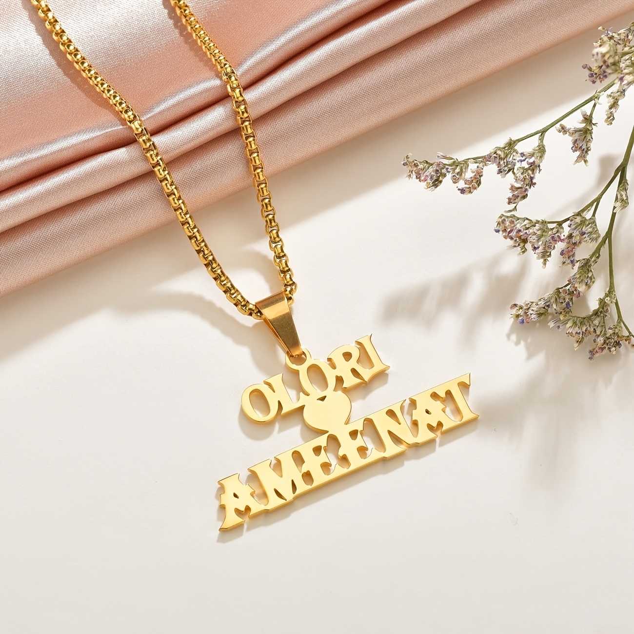 TEMU Custom Ball Chain Couple Name Necklace Personalized Name Heart Necklace 304 304 Stainless Steel Nameplate Movable Pendant Necklace Versatile