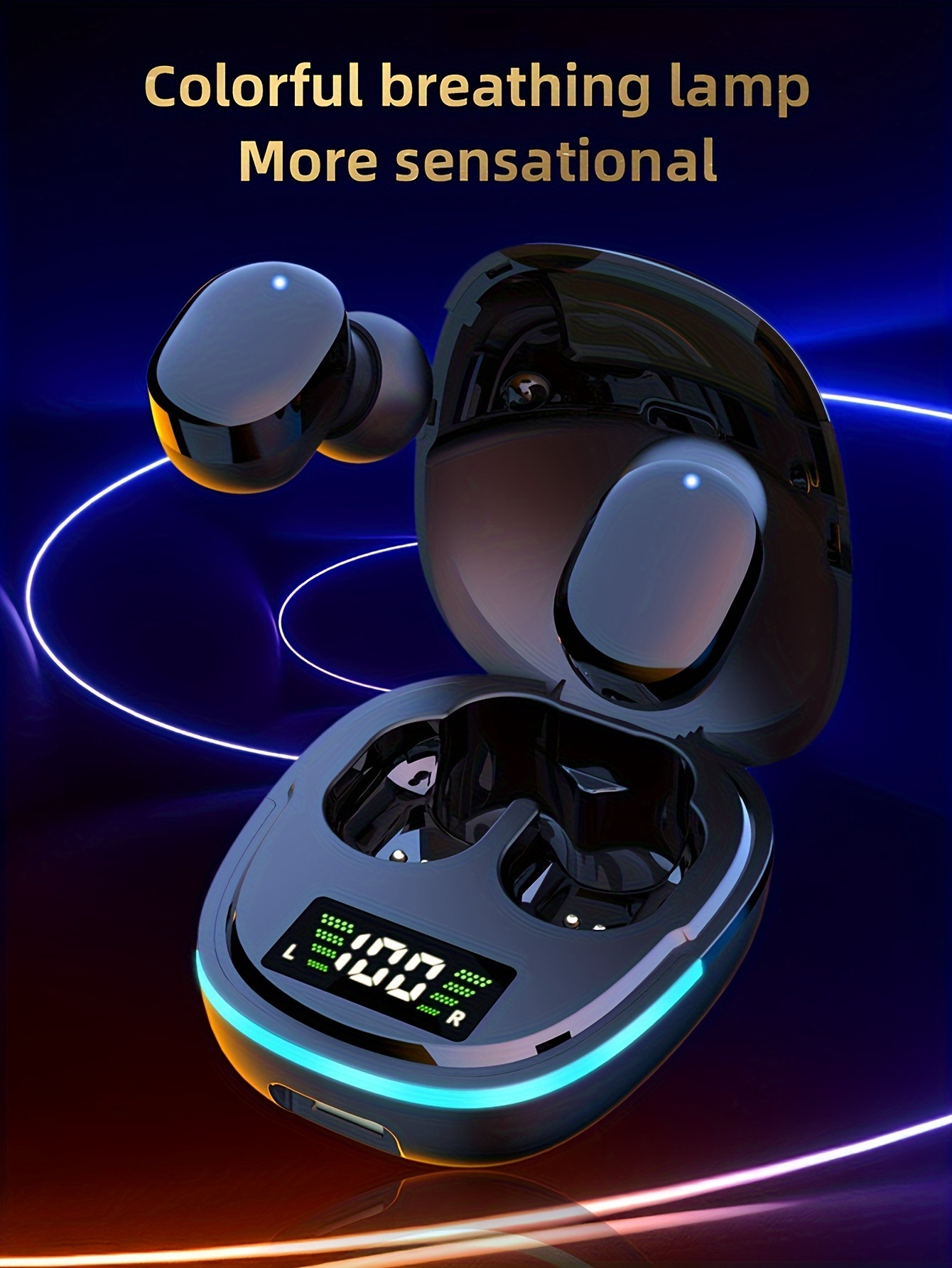 [LED Display] Wireless Earbuds with LED Display - Touch Control, USB Charging Case - Ideal for Sports & Gaming
