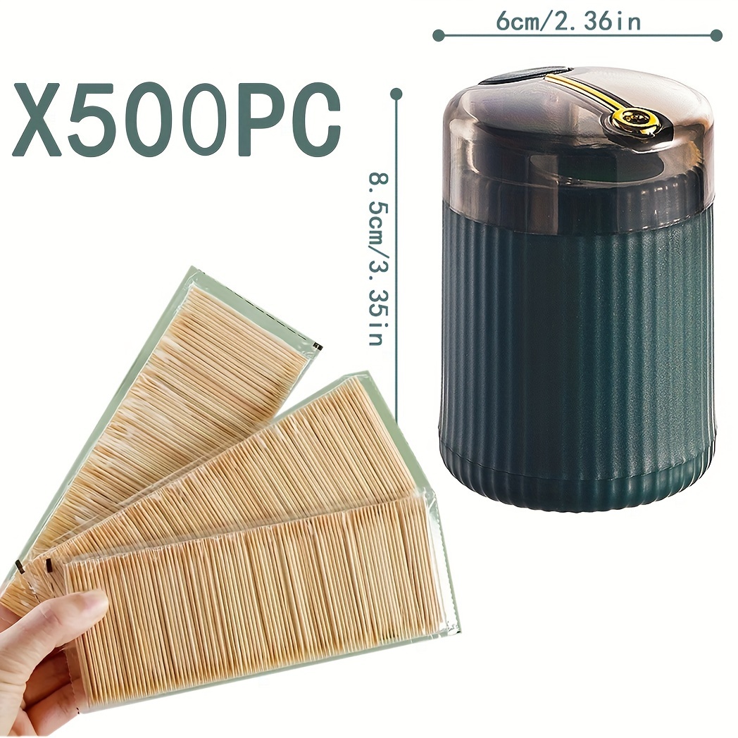 

500pc Wood Toothpicks With Automatic Press Dispenser, Portable Home Holder Set