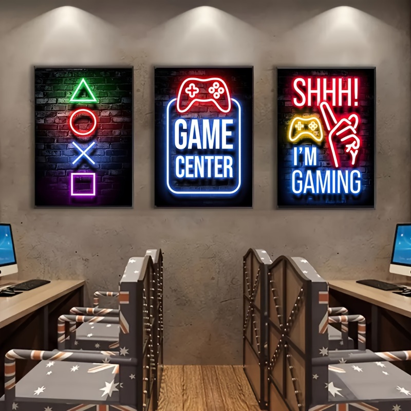 

3pcs/set Gamer Center Neon Style Wall Art Posters, Modern Art Game Playroom Wall Paintings Decor, No Frames