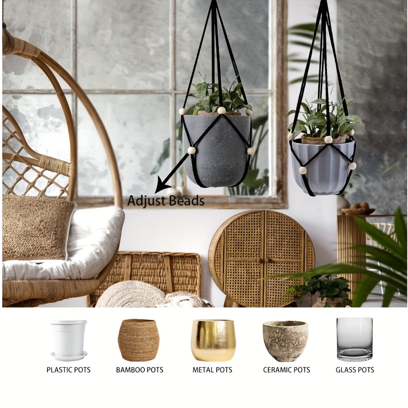 black hanging indoor plant flowerpot macrame plant hanger - Temu