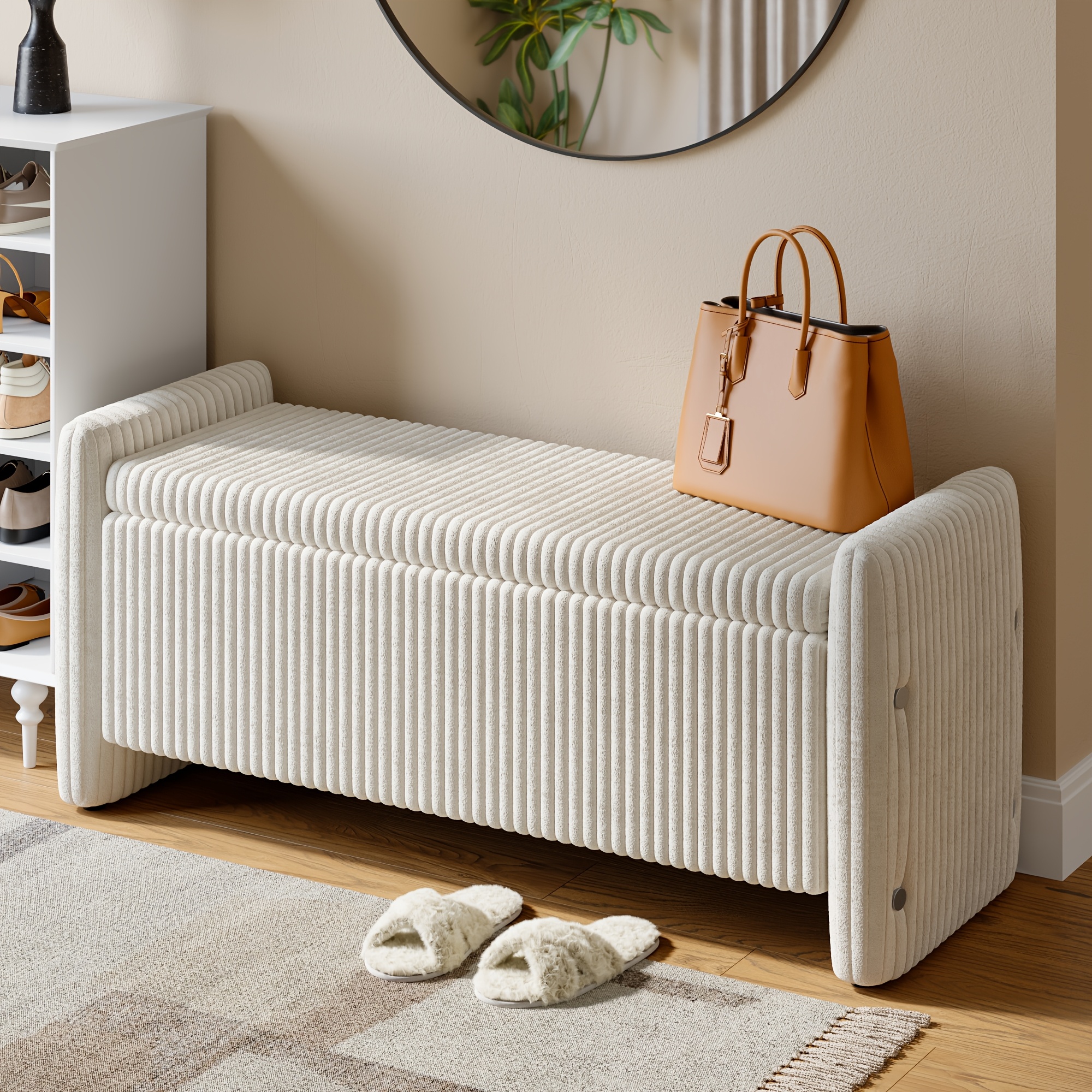 Velvet Stripe Storage Ottoman Bench