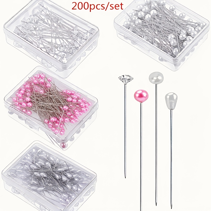 Image of 200pcs Bouquet Pins Flower Pin, 4 Styles Pearl Head Pins Corsage Pins For Dressmaking Jewelry Flower Decoration (mixed)
