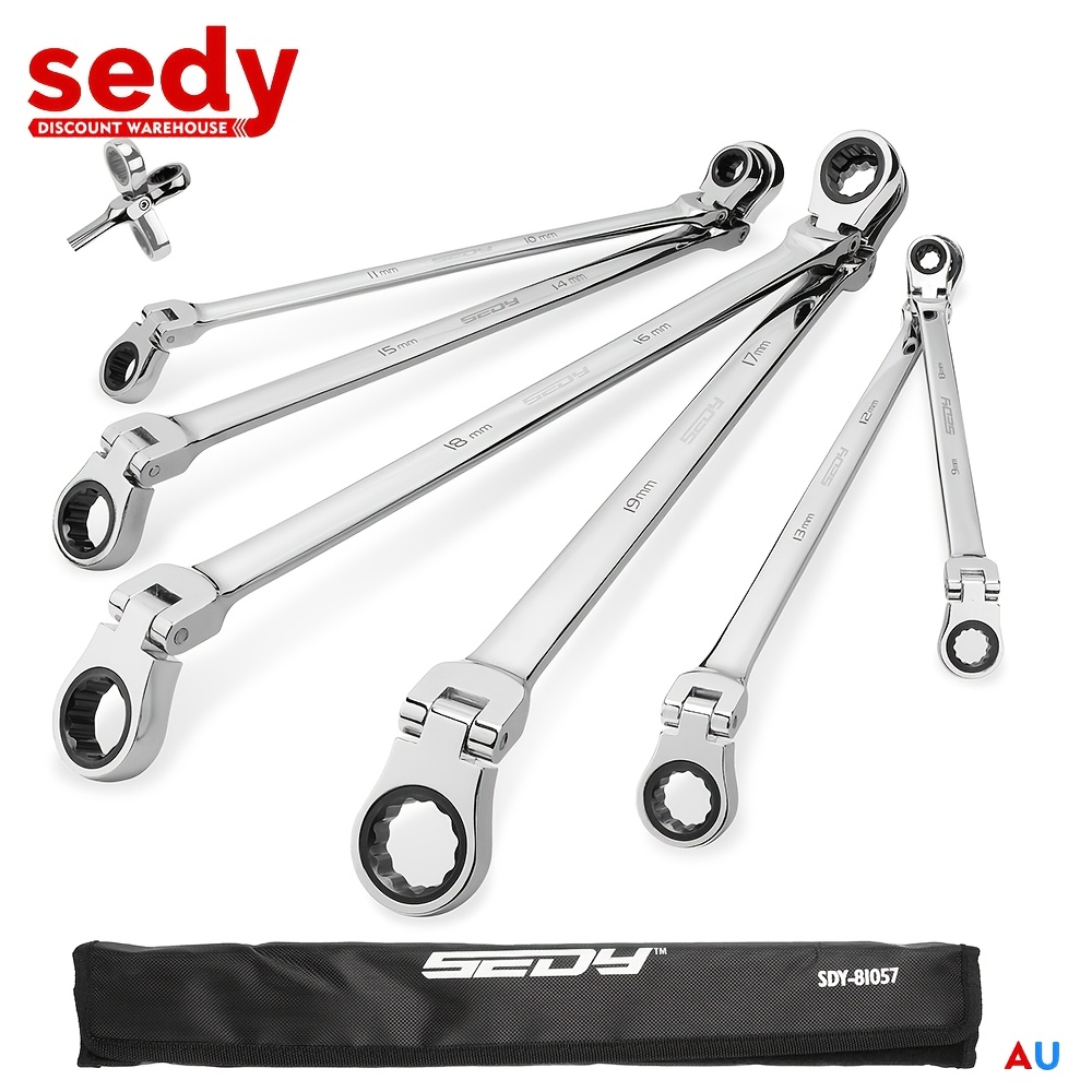 TEMU 6pcs 8-19mm Flex-head Ratchet Spanner Set Extra Long End Spanner Kit