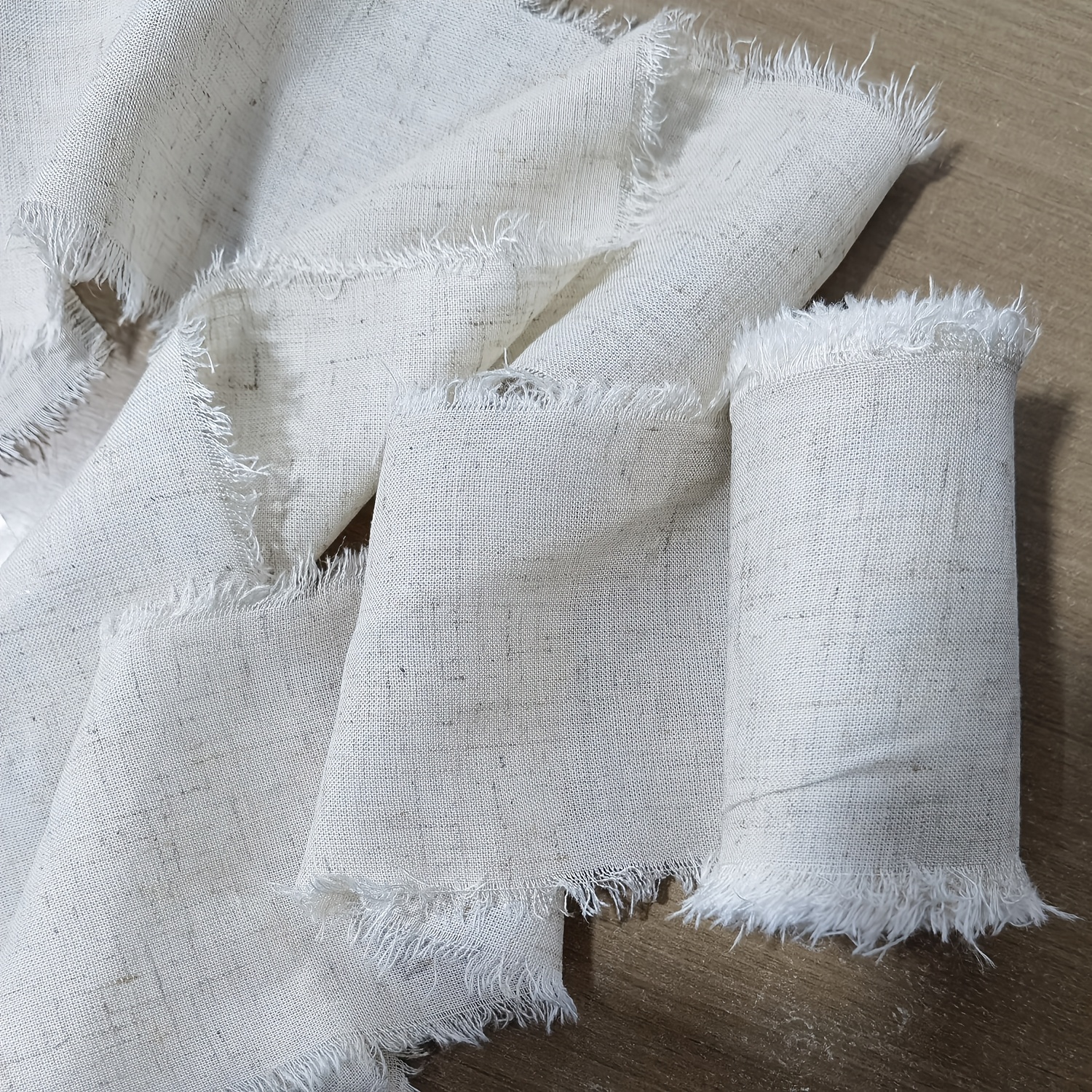 Image of Beige Nude Ribbon 3 Inch X 5yd Viscose Linen Ribbon Rustic Frayed Fringes For Gift Wrapping Wedding Invitations Bridal Bouquets Crafts