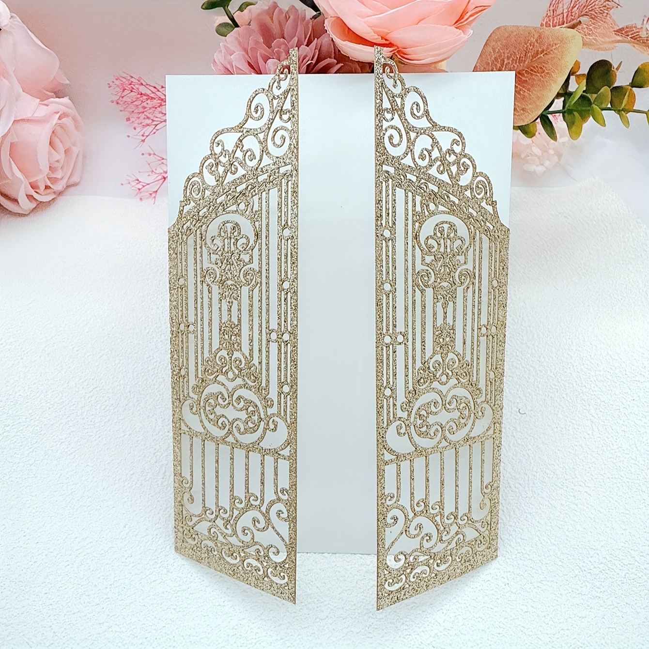 TEMU 25pcs/50pcs Elegant Glitter Wedding Invitations, Laser-cut Gatefold Invitations, Perfect For Anniversaries, Weddings, And Party Invitations -