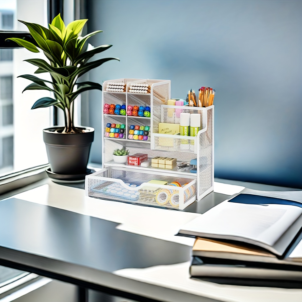 Mesh Pen Holder For Desk, Desk Organizer With Drawer, Multi-functional Pencil Organizer, Desk Organizers And Accessories For Supplies