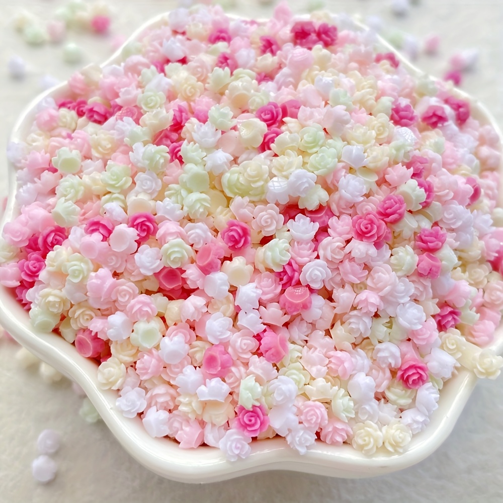 200/400/1000pcs Cute 3mm Mini Rose Nail Decoration Design 3d Nail Art Decal Applique Supplies, Designs Resin Nail Art Jewelry Manicure Additions For Women