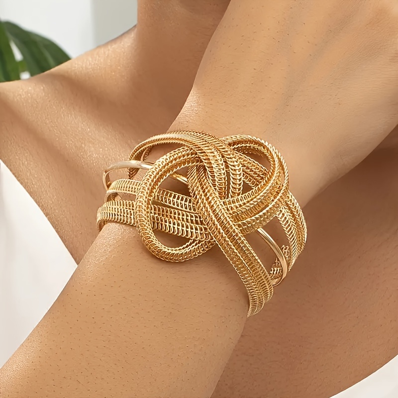 

1 Pc Creative Wrapped Knot Design Cuff Bangle Cuff Bracelet Iron 18k Gold Plated Jewelry Bohemian Punk Style Personality Hand Decor