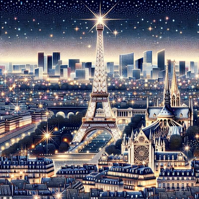 

1pc Paris Night Scene 5d Diy Diamond Painting Kit, Round Diamond Embroidery, Canvas, Landscape Theme, Perfect Gift For , Ideal For Room Wall Decor