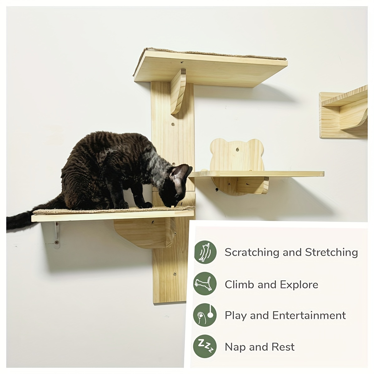 2 tier solid rubber wood cat wall shelves sisal mats wall Temu