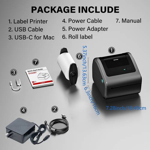 d450bt shipping thermal label printer inkless printer for shipping packages wireless 4x6 label printer for small business built in paper bin compatible with smartphones laptops