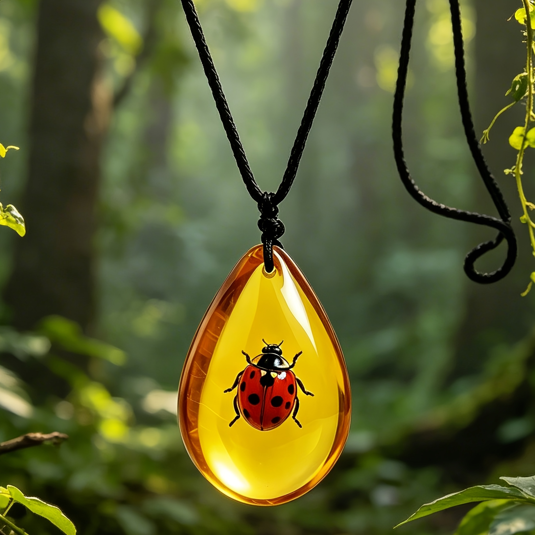 Simulated Amber Ladybug Pattern Men's Necklace