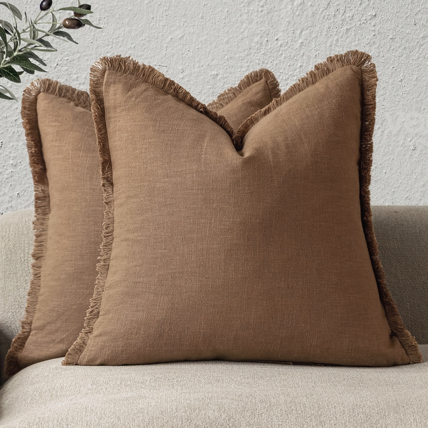 Image of Eleont 2pcs Decorative Tassel Pillowcase Set, Comfortable Bohemian Farmhouse Cushion Covers With Tassels, Soft Pillowcases Suitable For Sofa, Bed, Living Room, And Home Decor