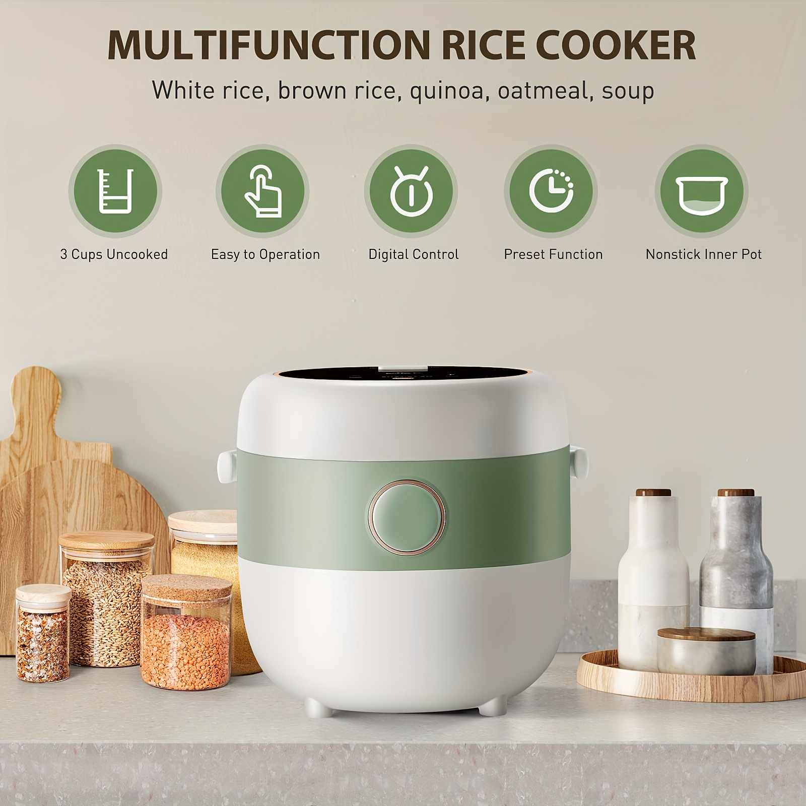 

Bear Rice Cooker 3 Cups (), 3d Heating And , Healthy Nonstick Small Rice Cooker, -free, Touch-screen, For White/ Oatmeal Soup, 1.6l White