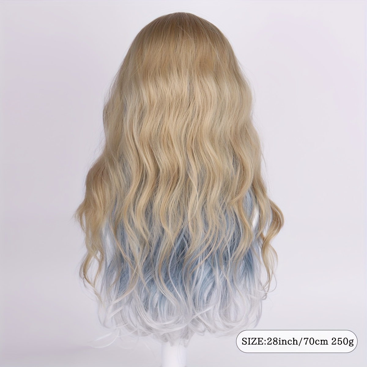 28 blonde blue ombre long wavy synthetic wig middle part - Temu display picture 2
