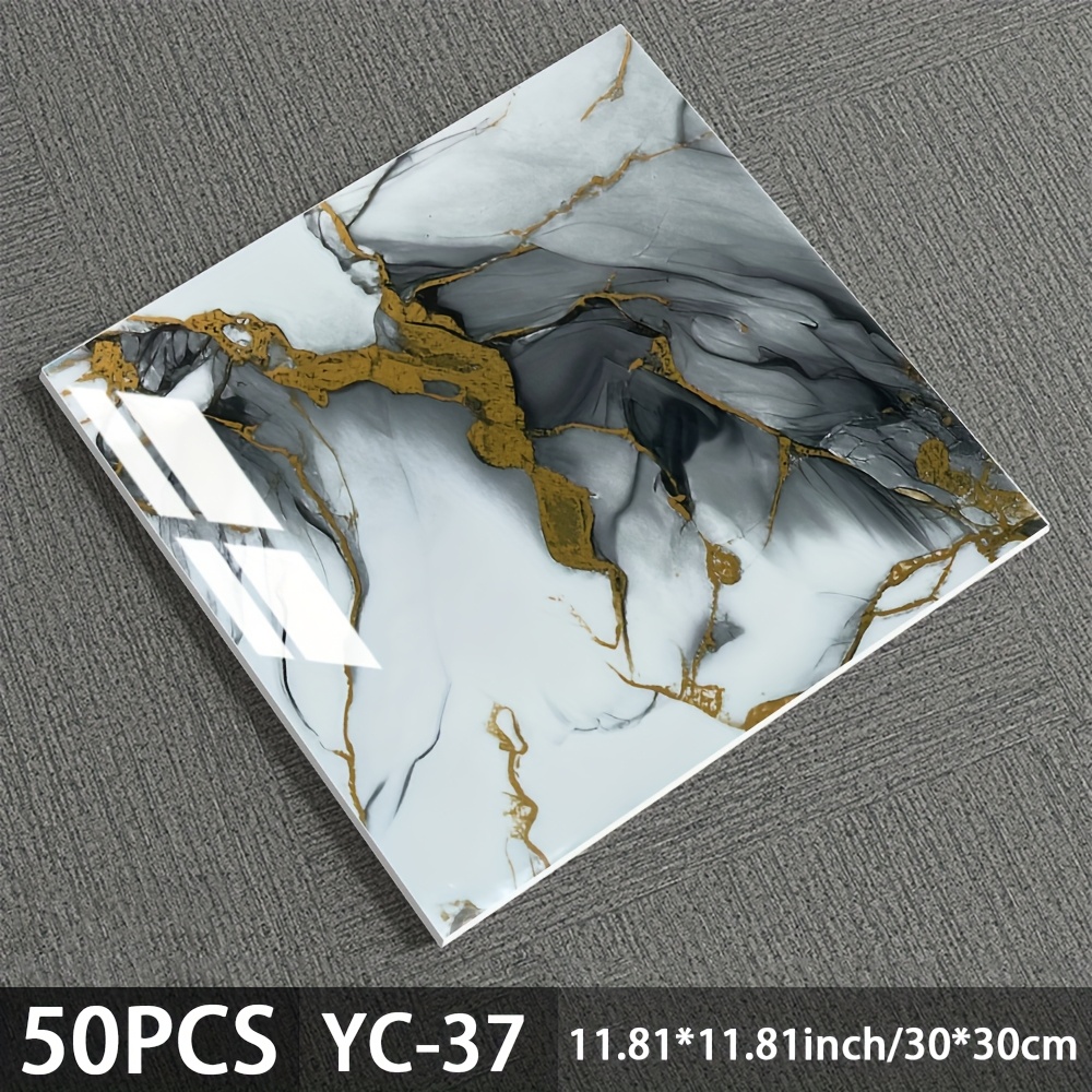 50pcs Marble Tile Self-adhesive Wall Stickers, Home Decoration Renovation Wall Stickers, Marble Effect Decorative Wallpaper. With Backing Adhesive, Suitable For Living Room, Bathroom, , Kitchen