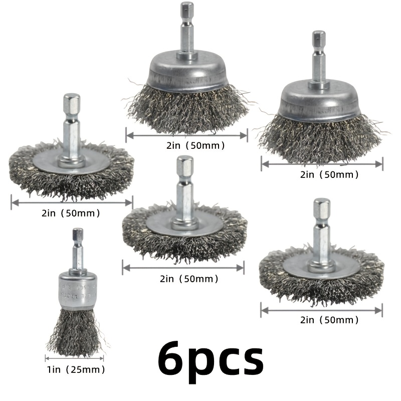 E-shop 6-teiliges Set aus Kohlenstoffstahl-Drahtscheiben mit 1/4-Zoll-Sechskantschaft für Metallentfernung, Rostschleifen und Oberflächenpolieren –