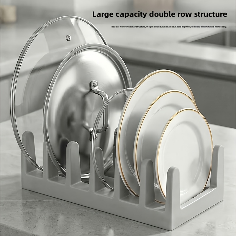 Multi-Tiered ABS Pot Lid Organizer Dish Drying Rack With Saving Kitchen Storage Shelf Suitable for Cabinet Countertop Dish Divider Plate Holder Bowl Shelf Pot Lid Holder ABS Plastic Shelf for Small Kitchens