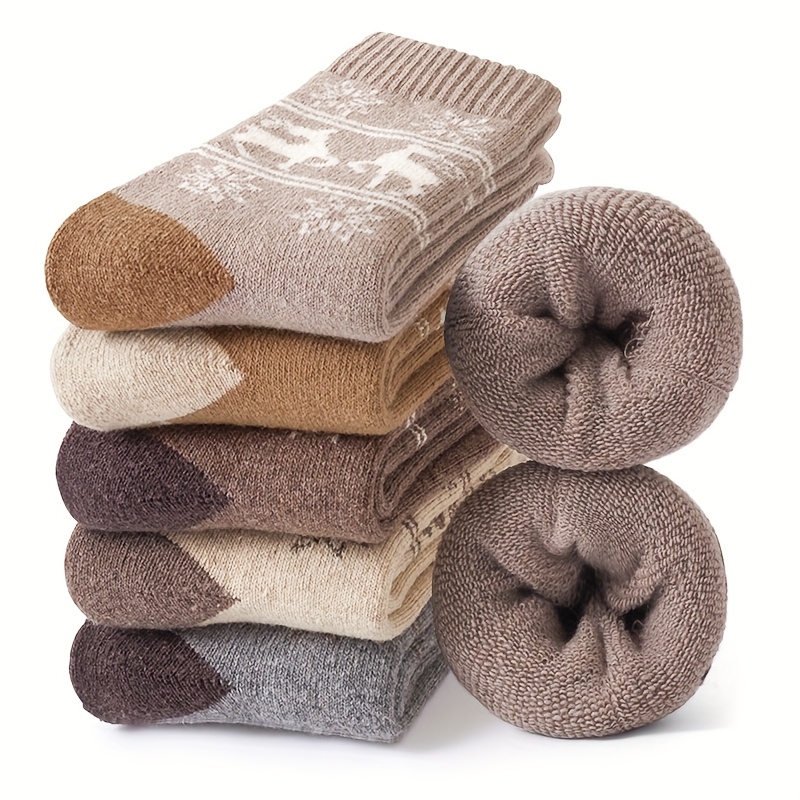 5 Pairs Women Wool Socks Solid Winter Snow Chrismas Gift Thermal Cashmere Thickened Fleece Terry Loop Socks
