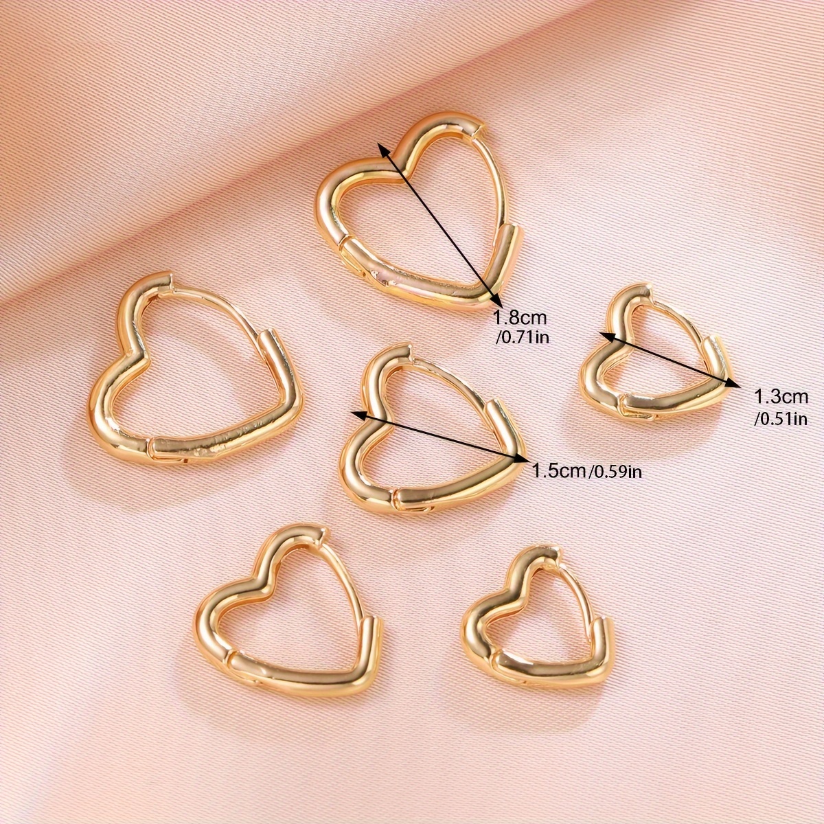 Vintage 6 Pack Heart Shaped Copper Earrings Stainless Steel Studs Set