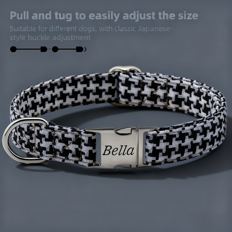 Custom Plaid Pattern Dog Collar with Zinc Alloy Buckle