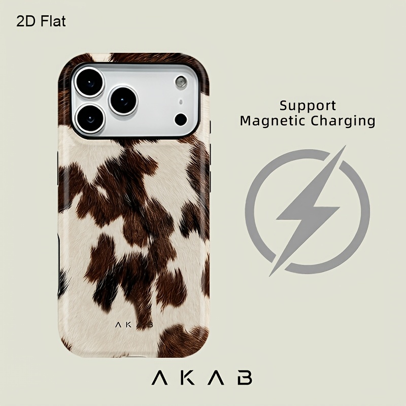 TEMU Phone Case: 2d Akab Brown White Cowhide Print 2-in-1 Dual-layer Magnetic Phone Case For Iphone 18 Pro Max, 18 Pro, 17 16 15 14 13 12 11 Pro Air