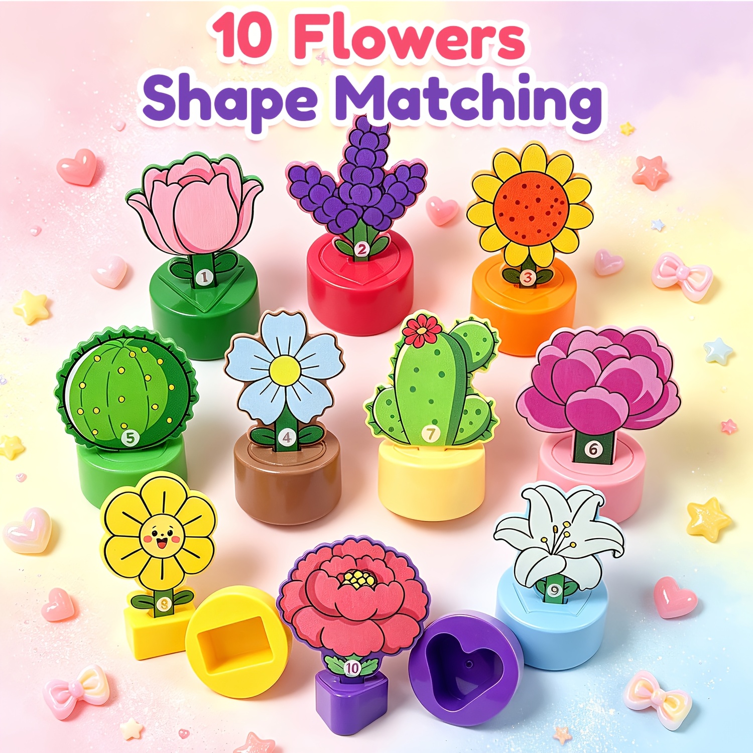 Flower Garden Building Toy for Shape Sorting and Stacking