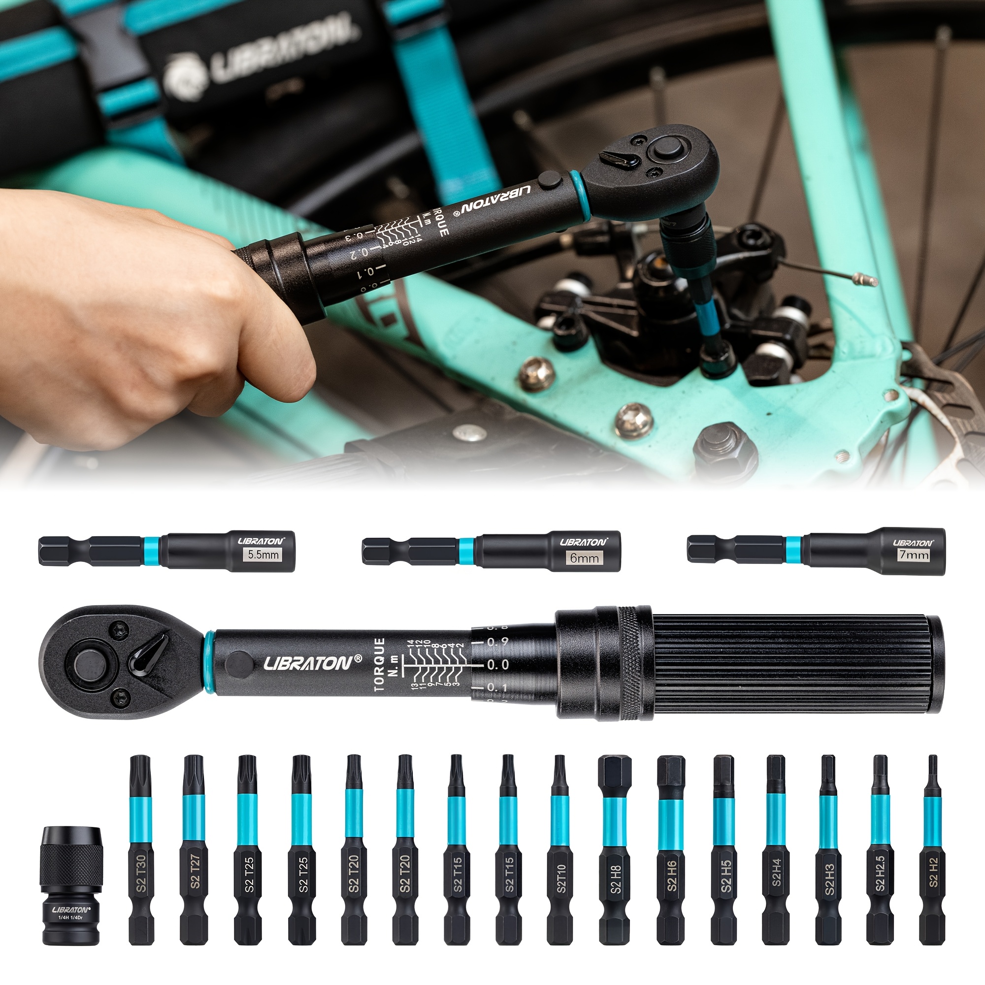 TEMU Libraton 21pcs Professional Wrench Set, 1/4" -14nm With 0.1nm Micro Click & 72-tooth Gear, Includes Hex/torx Impact Bits, Nut Drivers & 1/4" Hex