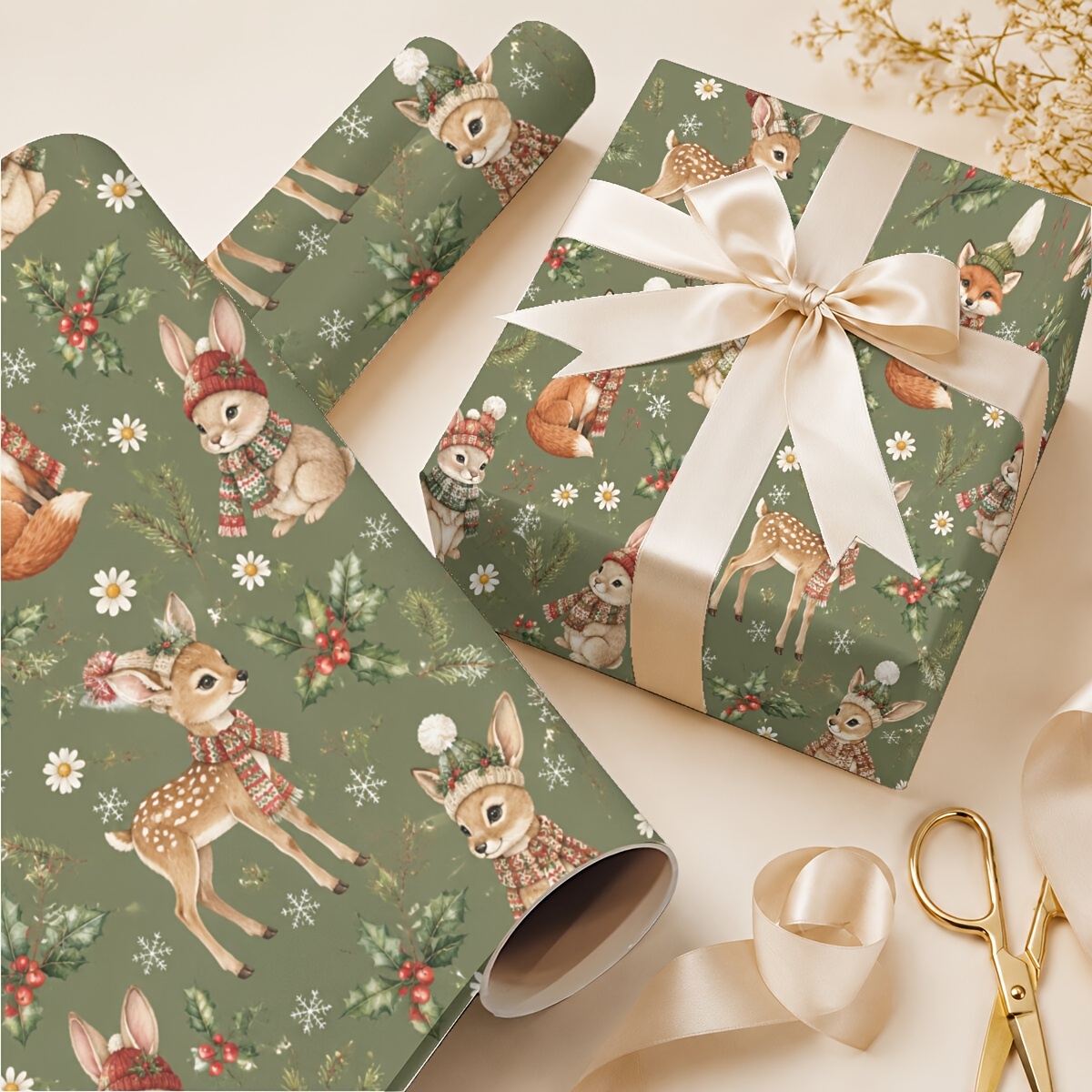 TEMU Rouleau de papier cadeau extra long 19,69 po x 118,11 po à imprimé d'animaux des bois pour anniversaires, , la Saint-Valentin et les fêtes de