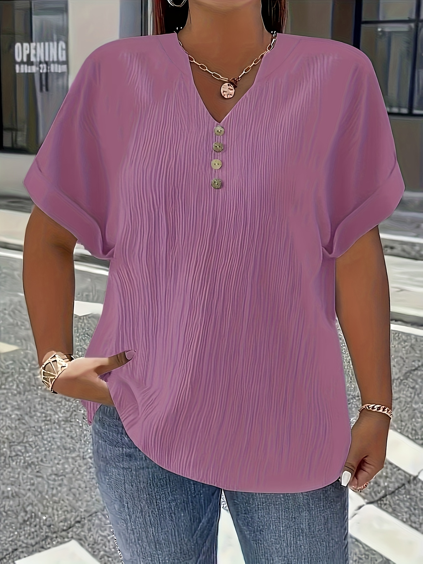 plus size womens plus size new european and american spring summer short sleeve button solid color elegant casual t shirt
