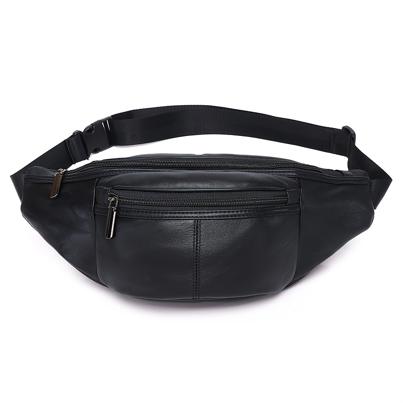 Image of High Quality Sheepskin Bag, Genuine Leather Invisible Anti-theft Close Fitting Waist Bag, Fashionable Black Multifunctional Crossbody Bag, Cycling Travel Motorcycle Shoulder Bag