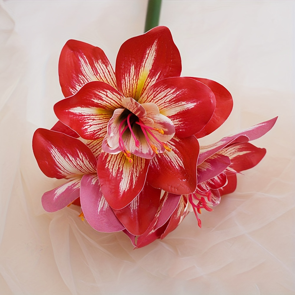 Image of 1pc Artificial Flowers Real Touch Large Household Plant Clivia Flowers Faux Belladonna Lily For Home Office Hotel Decoration Wedding Centerpiece Bouquet