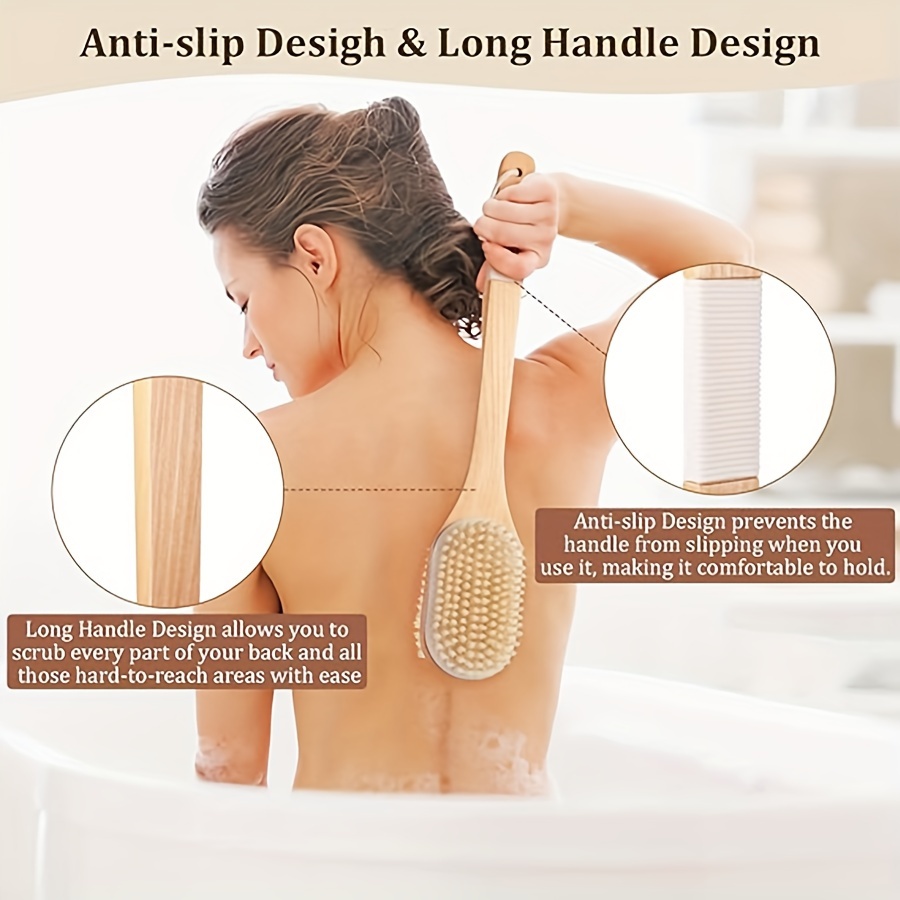 back scrubber body brush wet and dry use body brushes for shower back   brush exfoliating brush with 17in long handle Product details 3