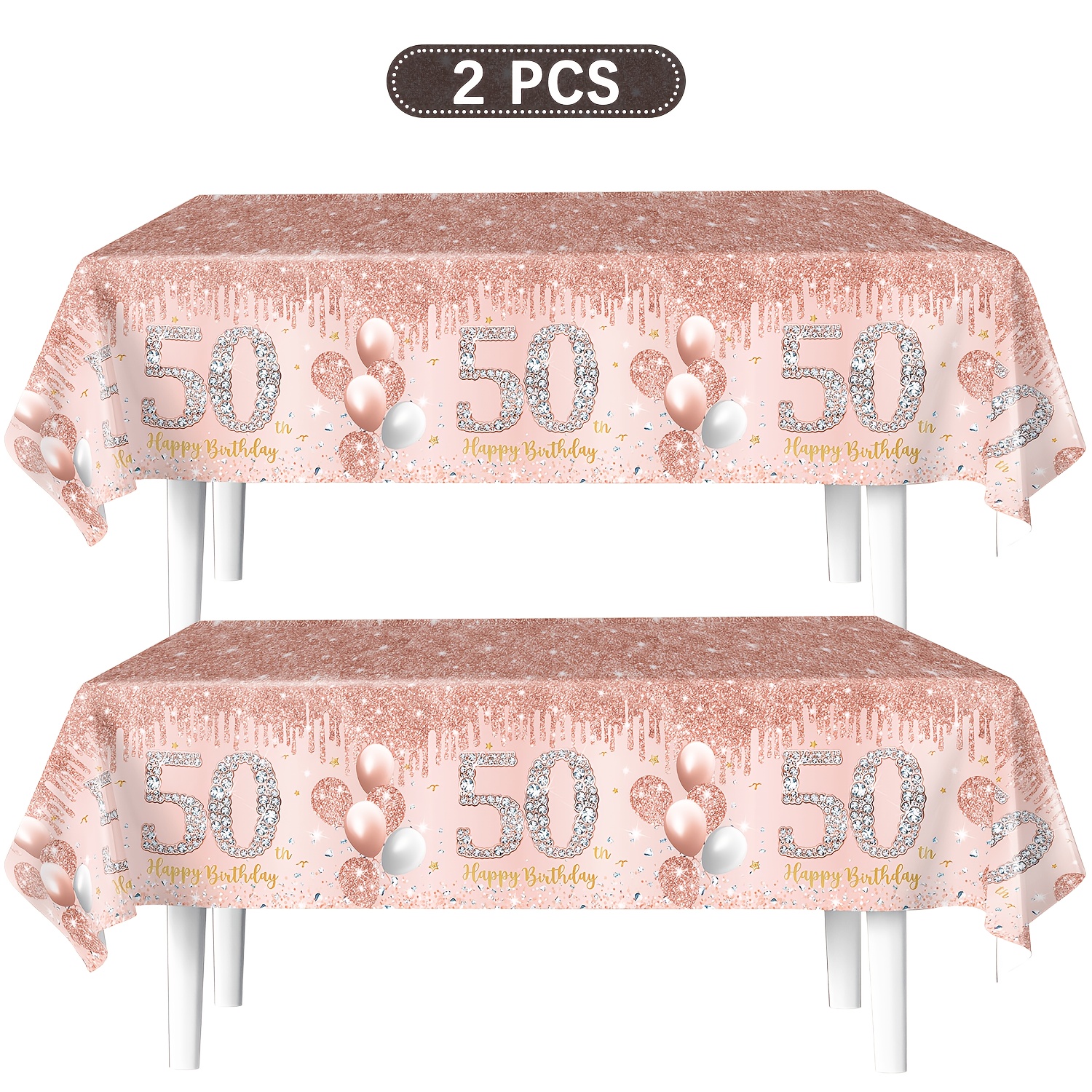 TEMU Birthday Party Decoration, 2pcs 50th Birthday Party Tablecloth, Rose Golden Birthday Party Supplies, Suitable For Home, Living Room, Outdoor