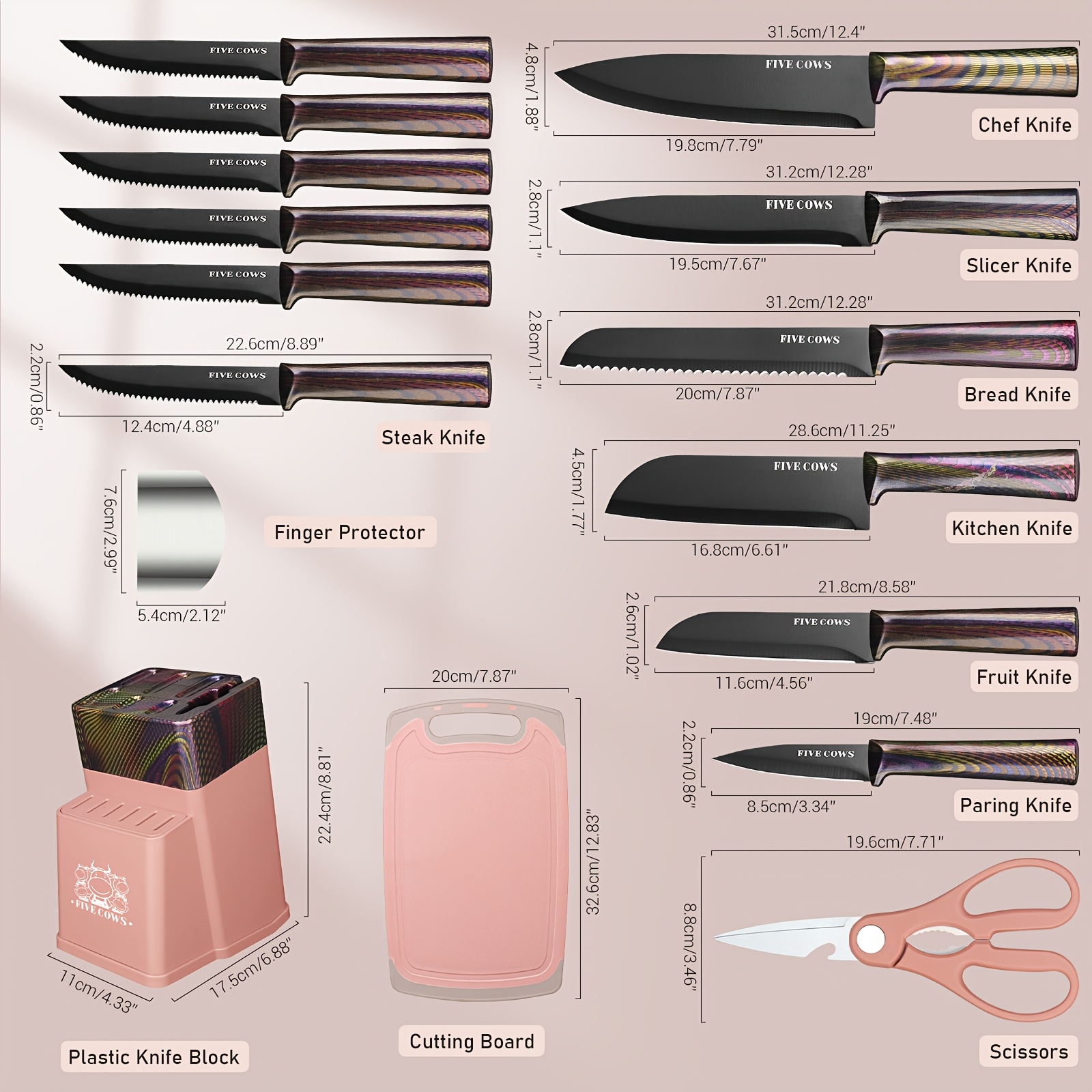 16pcs Set Of Stainless Steel Rust-proof Kitchen Knives, with Versatile Cutting Functions. The Colorful Non-slip Handles Provide A Comfortable Grip. Suitable for Home And Restaurant Use. Rust-proof And with Ergonomic Handles.